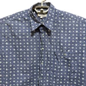 Campia Moda Shirt Men L Blue Beige Ditsy Floral Print 100% Cotton Short Sleeves